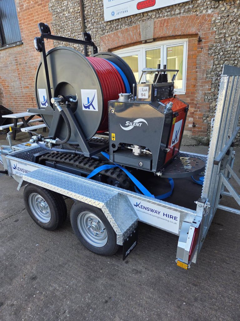 Tracked Remote Reel Jetter on Plant Trailer